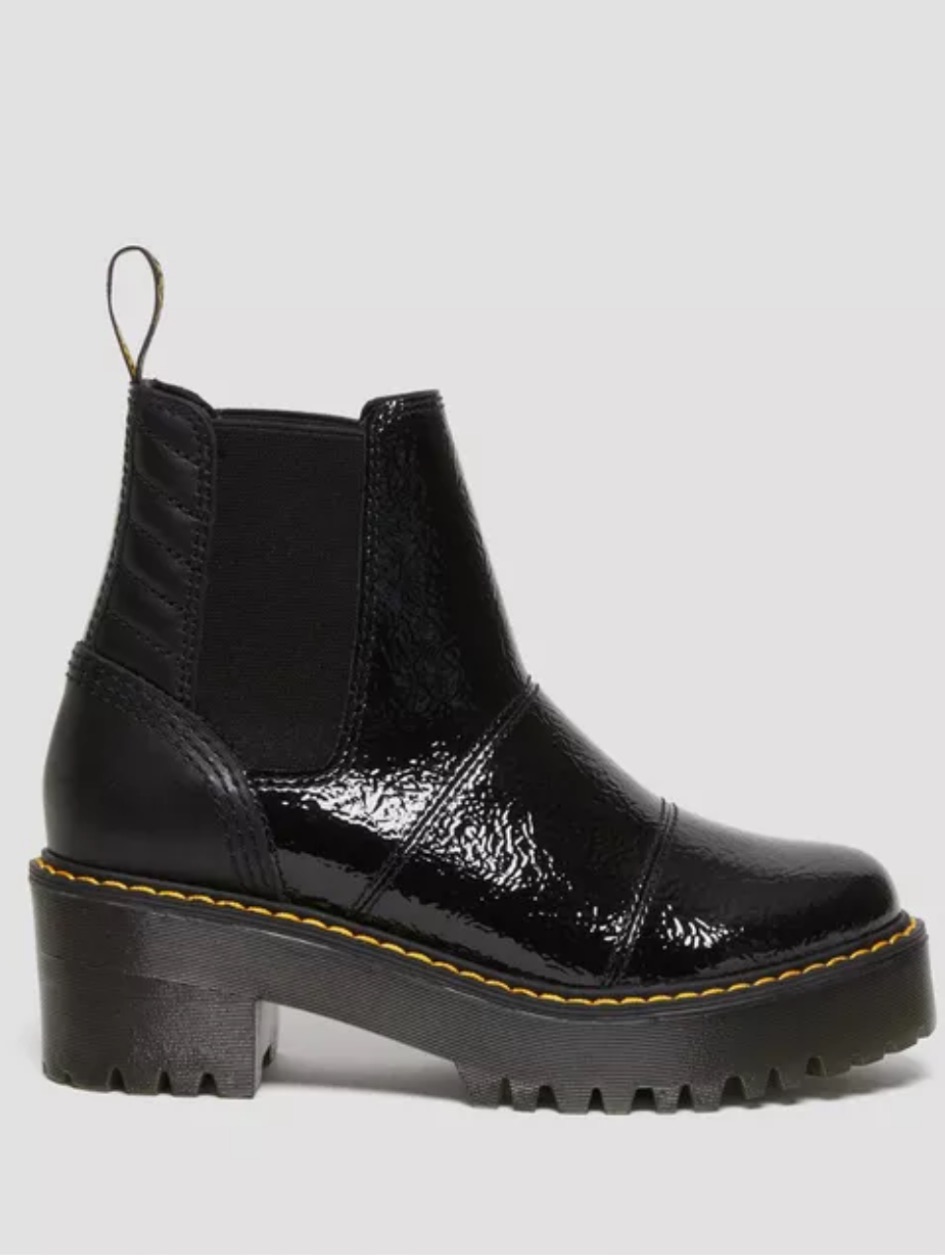 Nwob Dr. Martens Rozalie Diatressed Black Patent Platform Chelsea Booties